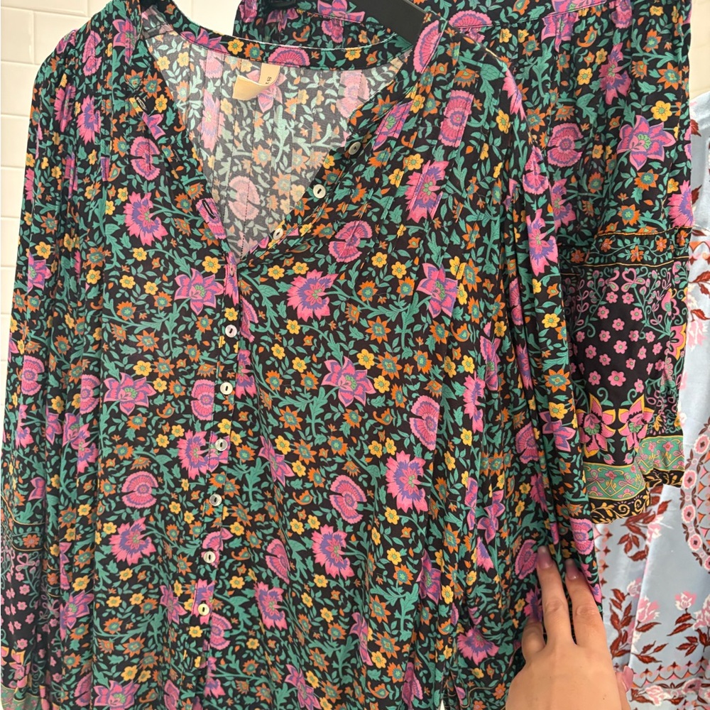Spell set  Vibrant Floral Blouse in Pink and Green